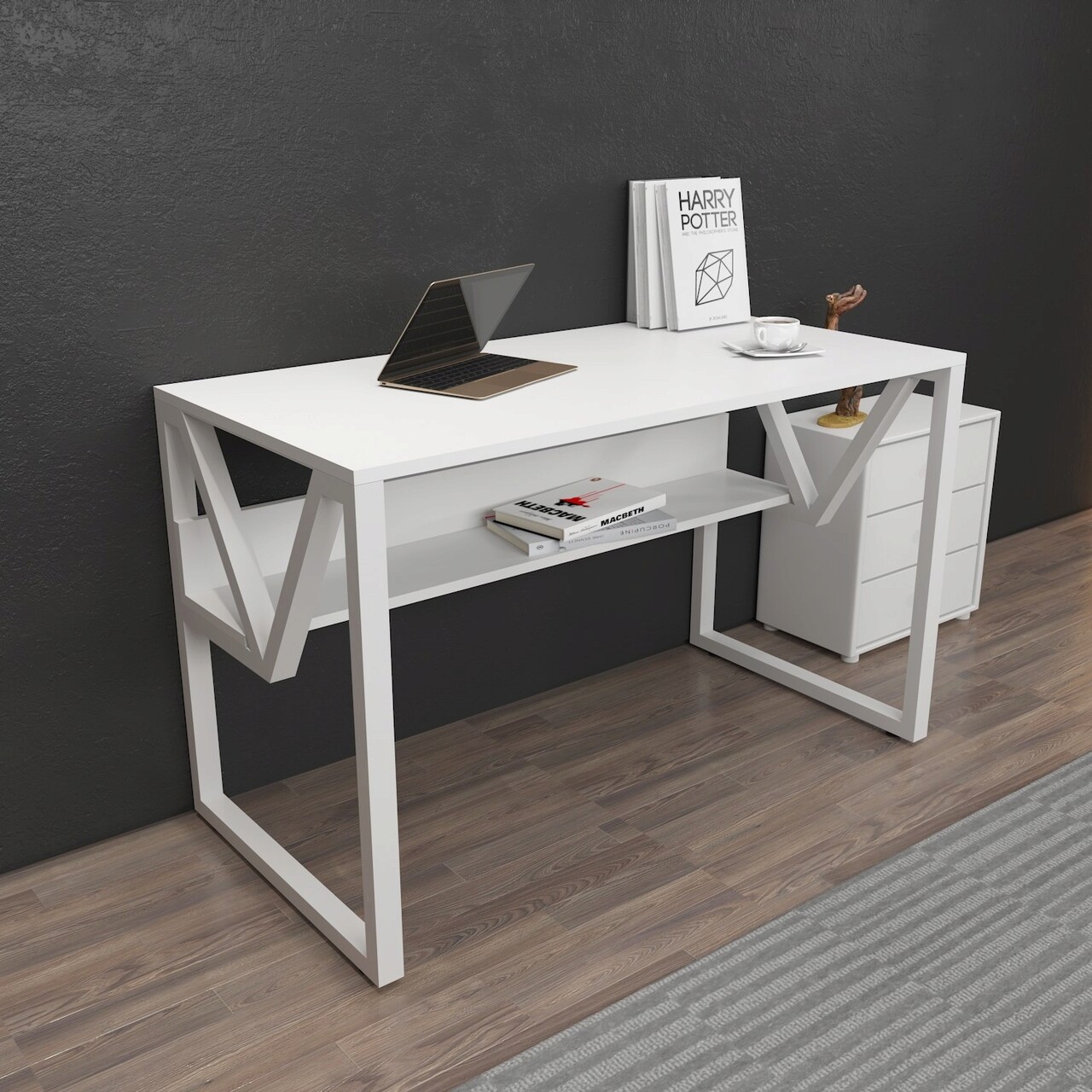 Birou, Hanah Home, Lona, 120x72.8x60 cm, Alb - imagine 7